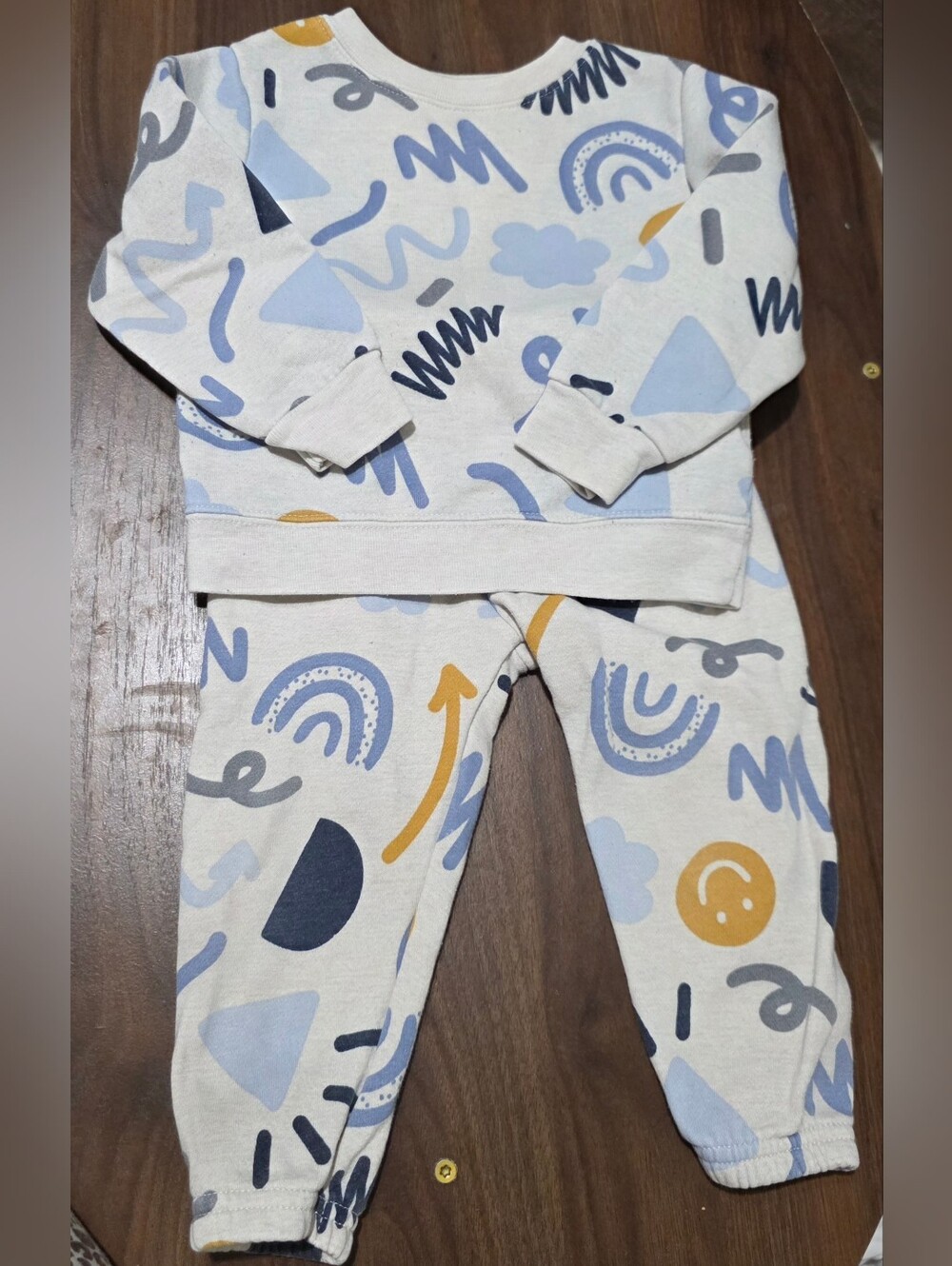Garanimals Cream Jogger Set with Blue & Mustard Graphics